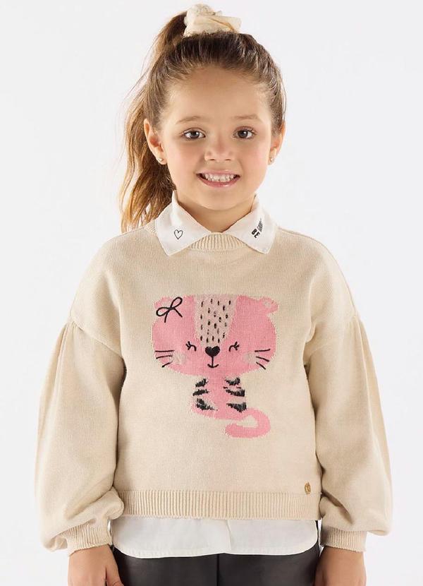Blusão Menina em Tricot Bege