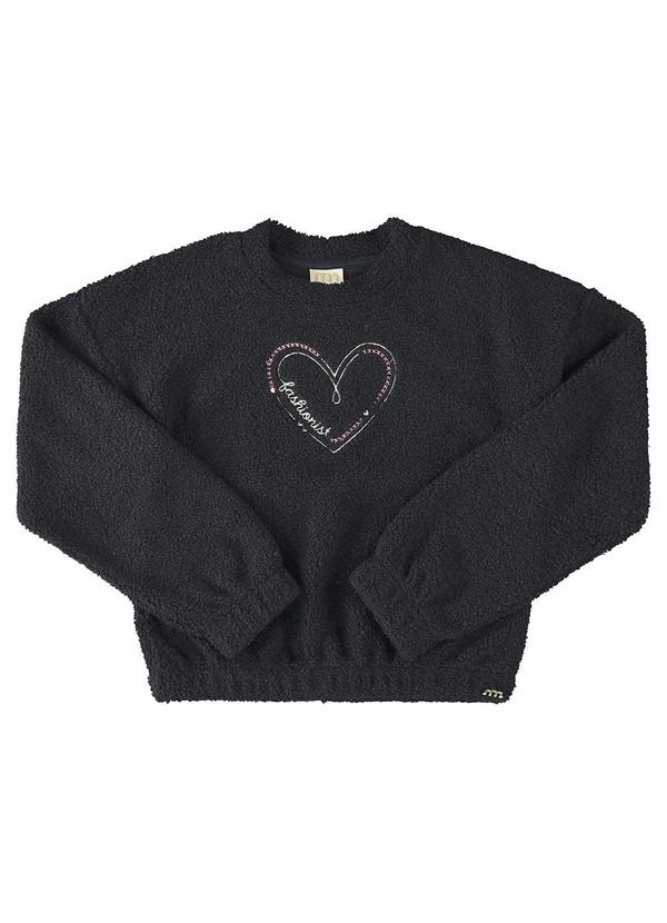 Blusão Menina Pelo Carneirinho Bordado Preto