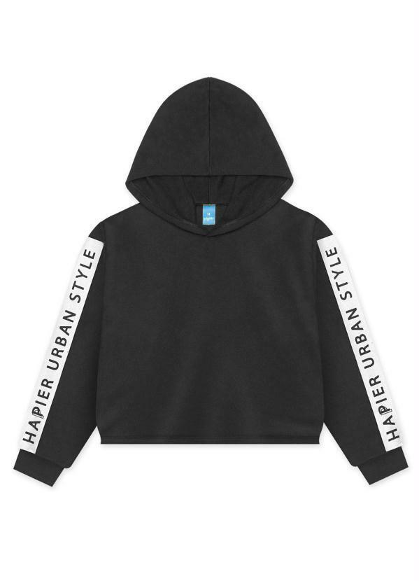 Vista 2 Blusão Moletom com Capuz Juvenil Preto Hapier Hapier