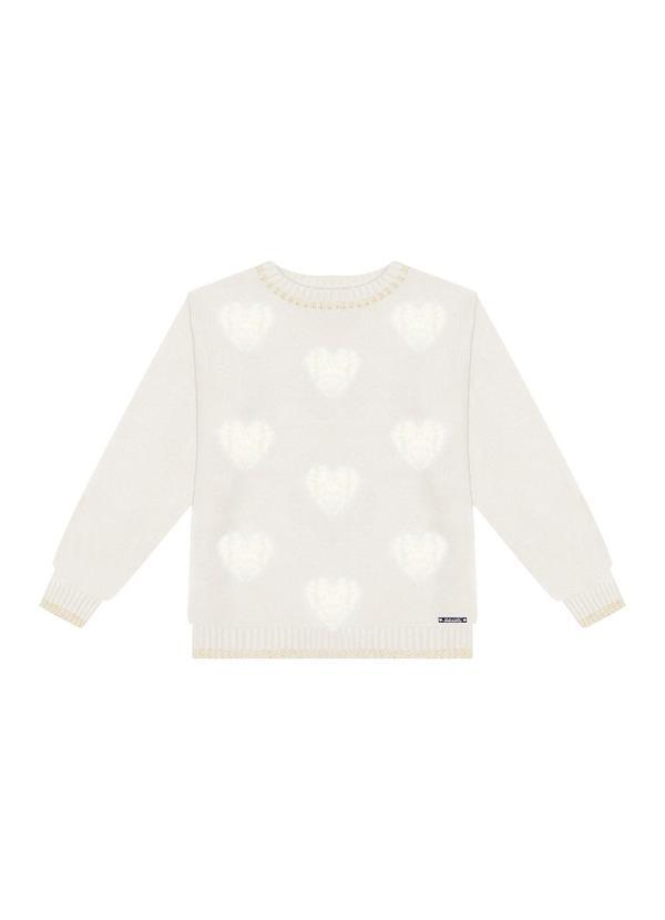 Blusão Tricô com Corações e Fios de Lurex Off White
