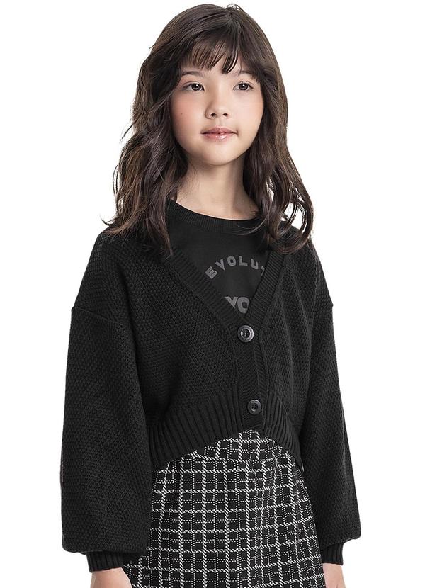 Vista 2 Cardigan Cropped em Tricô Juvenil Preto Gloss Gloss