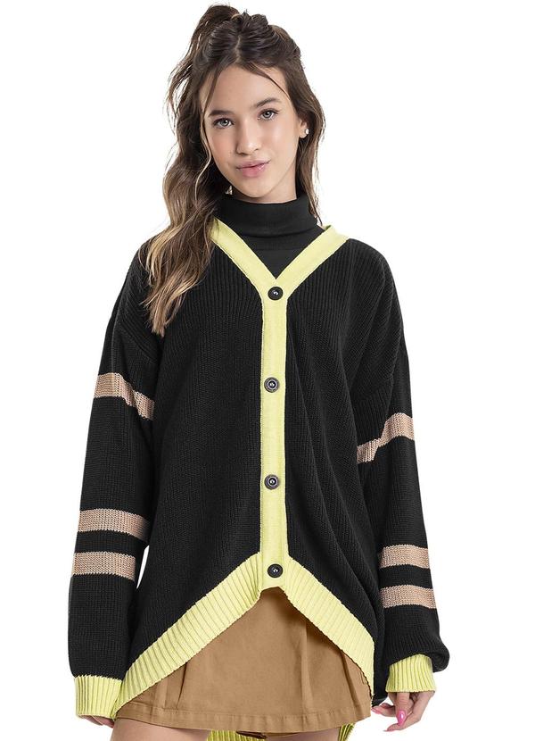 Vista 2 Cardigan em Tricô Juvenil Preto Gloss Gloss