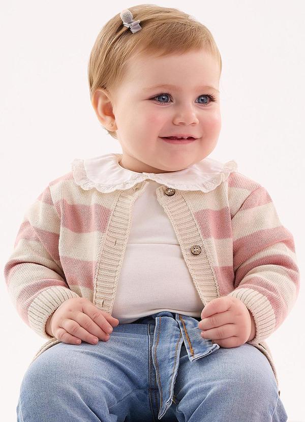 Vista 2 Cardigan em Tricô Unissex para Bebê Rosa Up Baby Up Baby