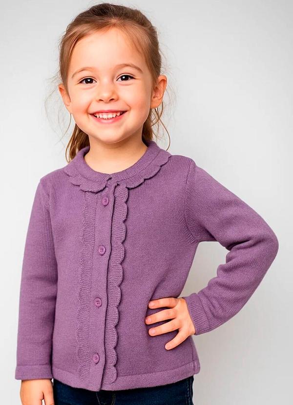Vista 2 Cardigan Infantil com Babado Lilas Anadoda Anadoda