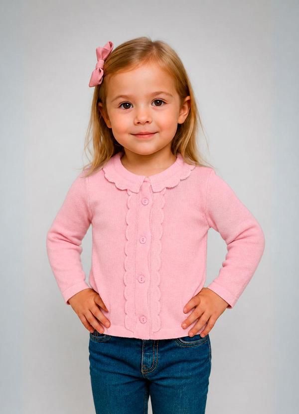 Cardigan Infantil com Babado Rosa