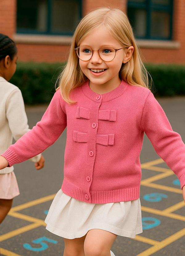 Vista 2 Cardigan Infantil com Laços Rosa Anadoda Anadoda