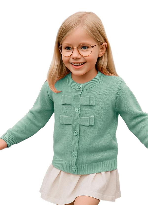 Vista 2 Cardigan Infantil com Laços Verde Anadoda Anadoda