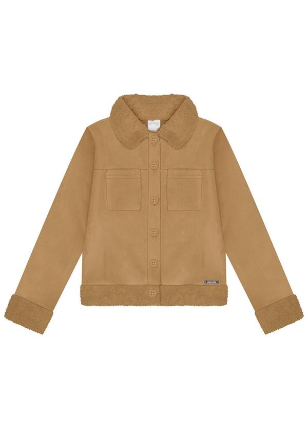 Vista 2 Cardigan Infantil Menina em Veludo Dublado Bege Alakazoo Alakazoo