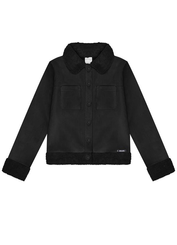 Vista 2 Cardigan Infantil Menina em Veludo Dublado Preto Alakazoo Alakazoo