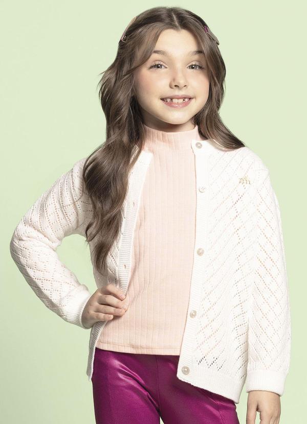 Cardigan Menina Tricô Alongado Bege