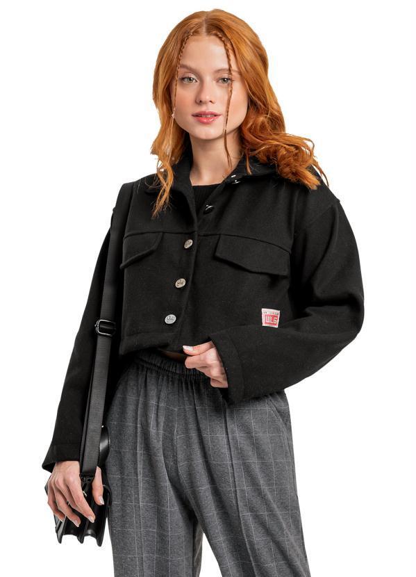 Vista 2 Casaco Cropped Menina Infantil Preto Gloss Gloss