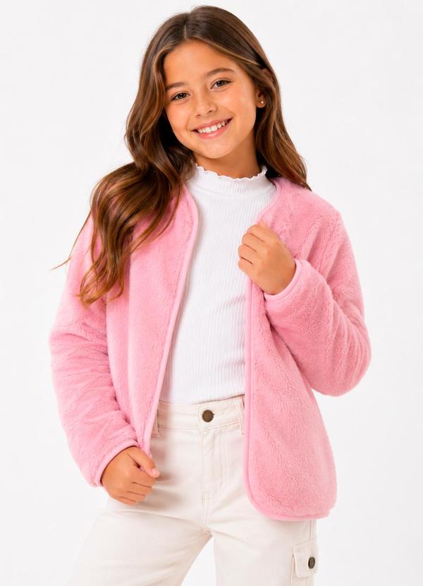 Casaco de Pelo Infantil para Meninas Rosa Claro