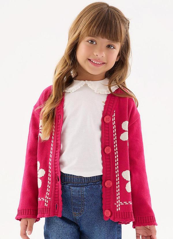 Casaco em Tricô Infantil para Meninas Rosa
