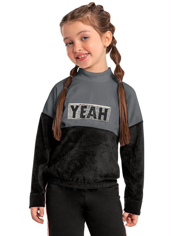 Vista 2 Casaco Infantil em Plush Preto Quimby Quimby