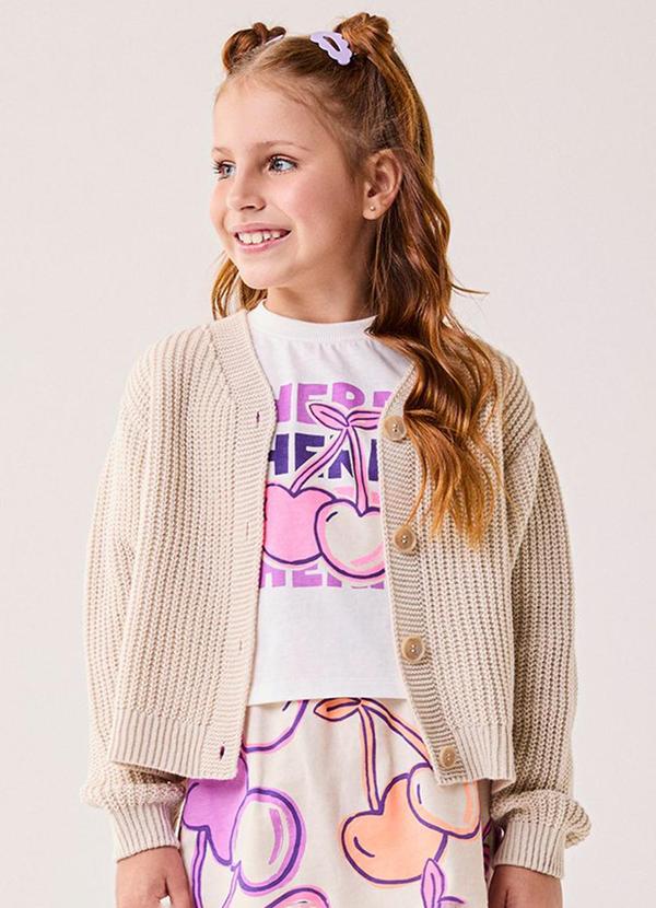 Casaco Infantil Menina de Tricô Off White