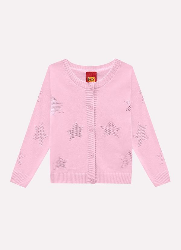 Casaco Infantil Menina em Tricô Rosa