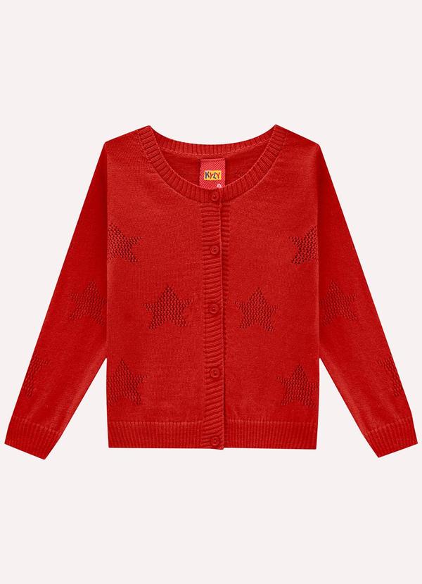 Casaco Infantil Menina em Tricô Vermelho