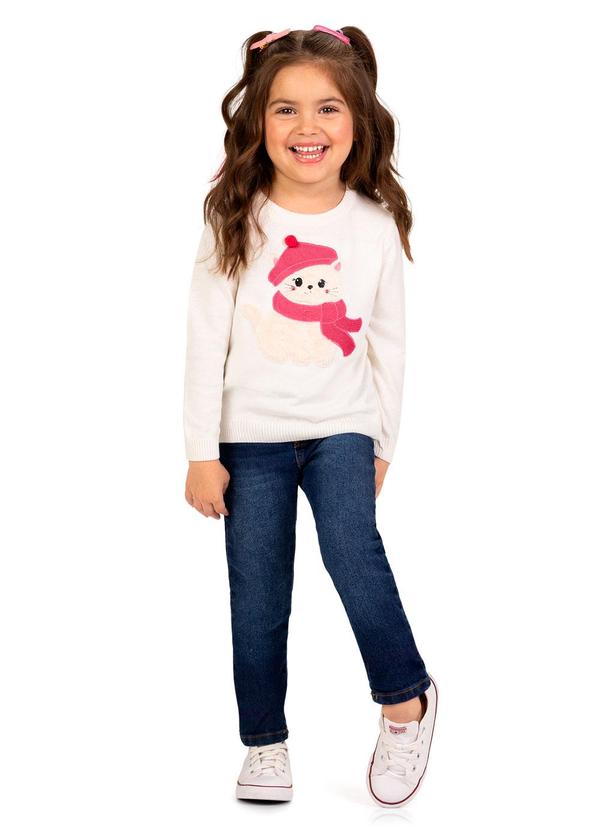 Casaco Infantil Menina Gatinha Off White