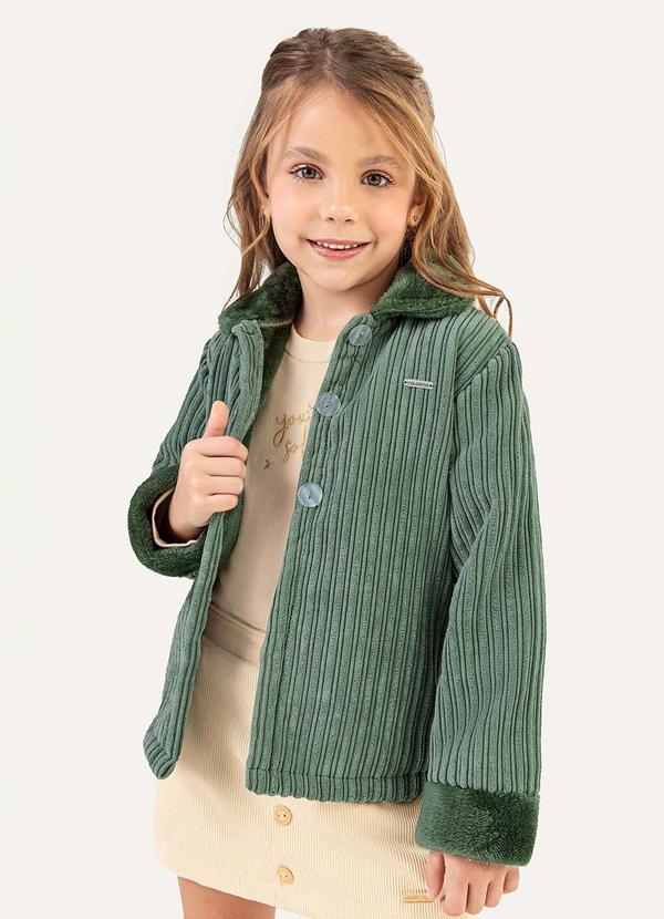 Casaco Infantil Menina Pelúcia Canelada Verde
