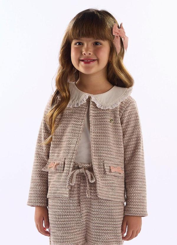 Casaco Menina Malha Tweed Rosa