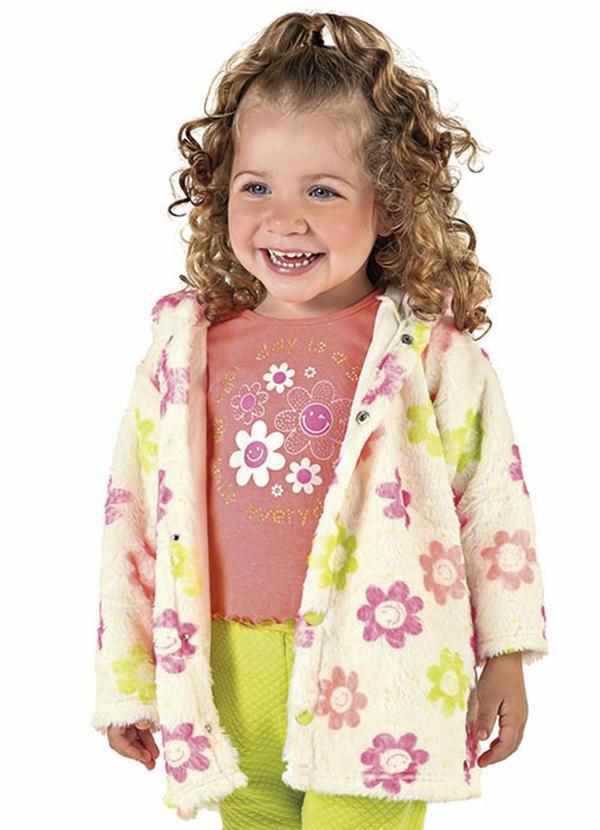 Casaco Pelúcia Floral Infantil Bege