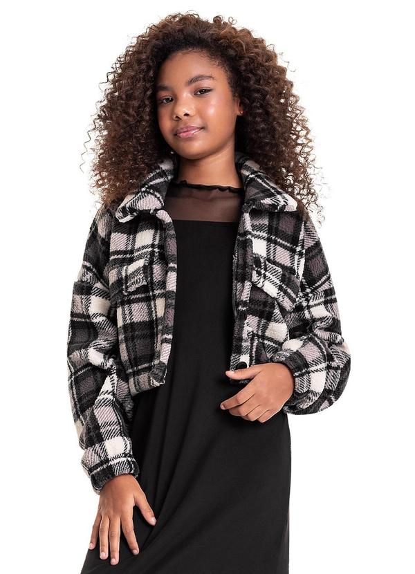 Vista 2 Casaco Xadrez em Plush Juvenil Preto Gloss Gloss