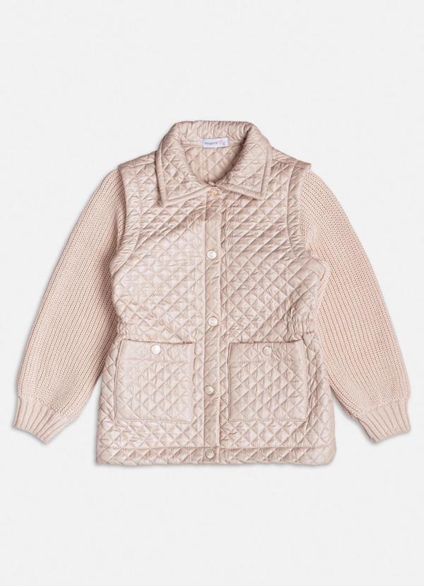 Jaqueta com Mangas de Tricot Bege
