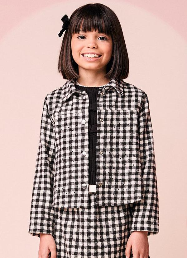 Jaqueta Infantil de Tweed Xadrez com Strass