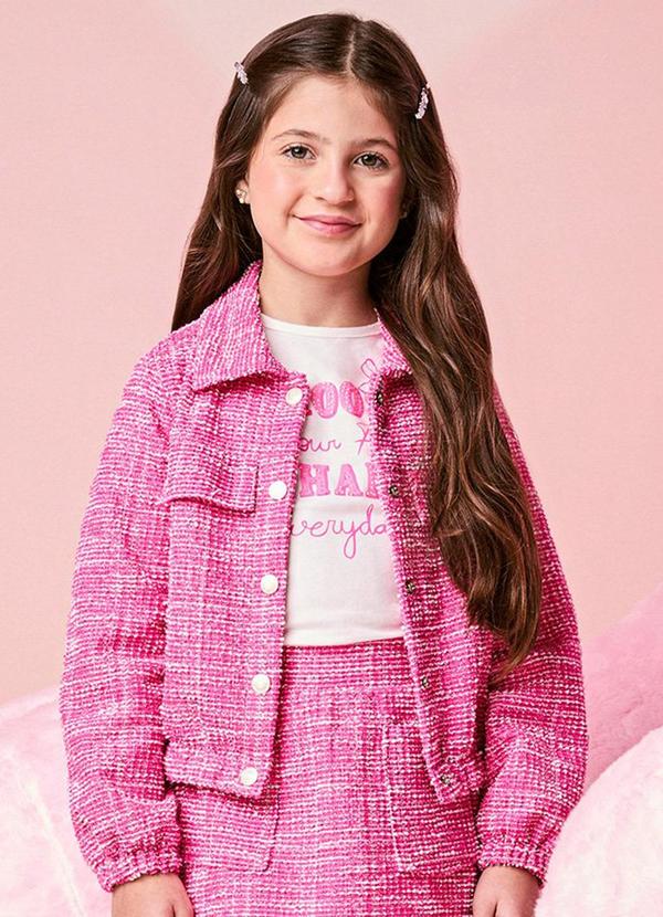 Jaqueta Infantil Menina Bomber de Tweed Pink