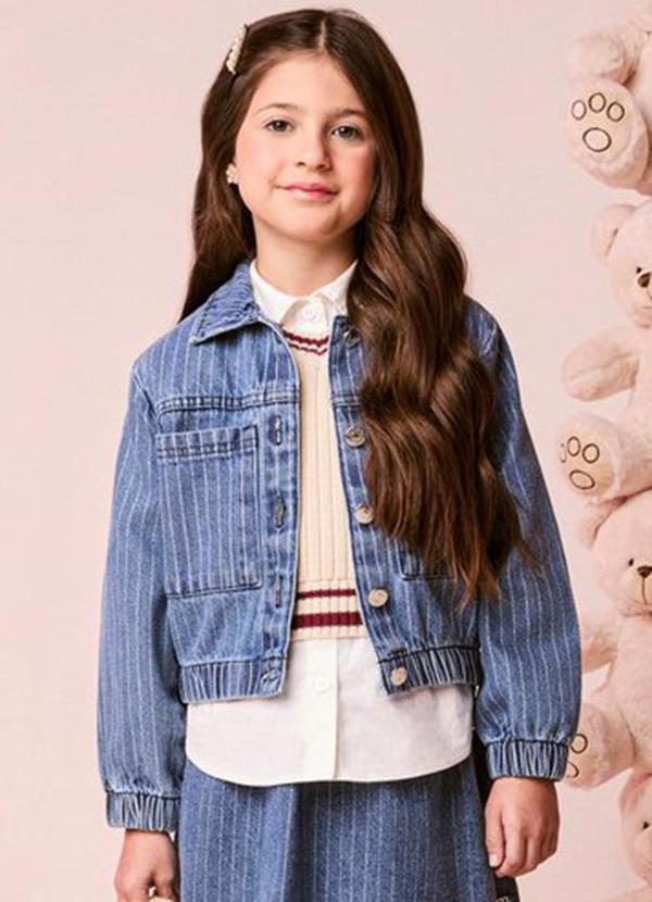 Jaqueta Infantil Menina Jeans Listrada com Botões