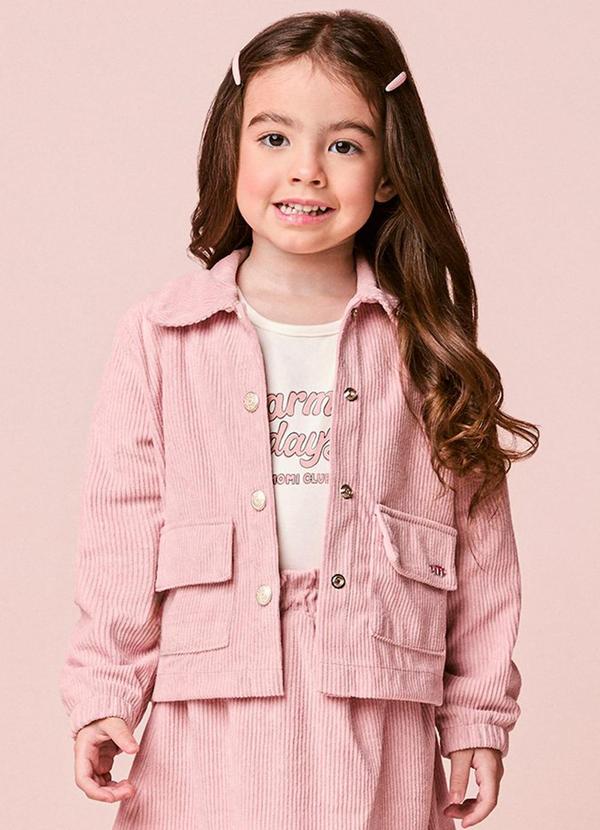 Jaqueta Infantil Menina Rosa de Veludo Cotelê