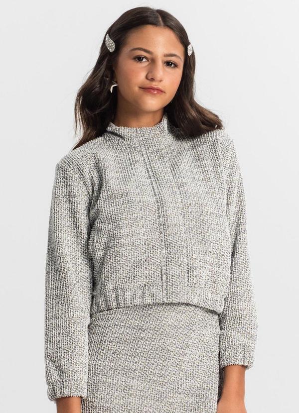 Jaqueta Juvenil em Tweed Cinza