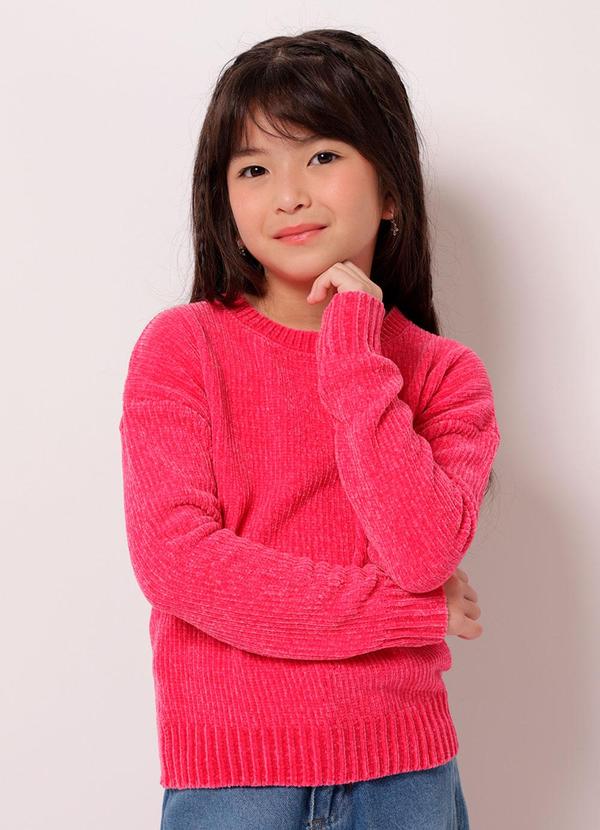 Suéter Infantil Chenille com Lurex Rosa Escuro