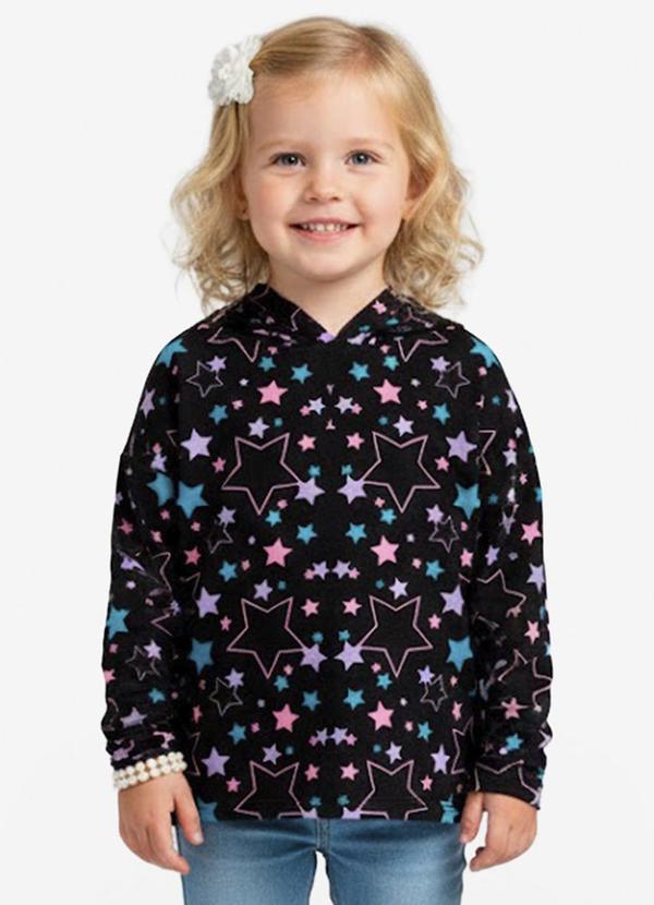 Vista 2 Blusão Infantil Menina com Capuz Preto Select Select