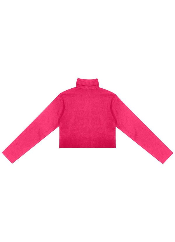 Blusão Juvenil Feminino em Tricot Gola Alta Rosa