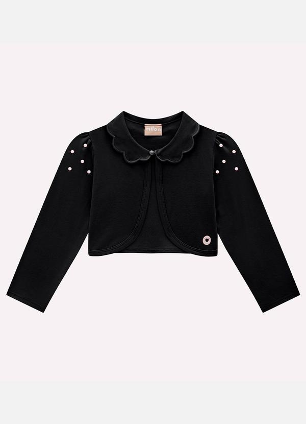 Vista 2 Bolero Infantil Menina com Pérolas Preto Milon Milon