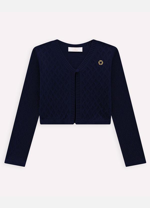 Vista 2 Bolero Infantil Menina em Tricot Azul Milon Milon