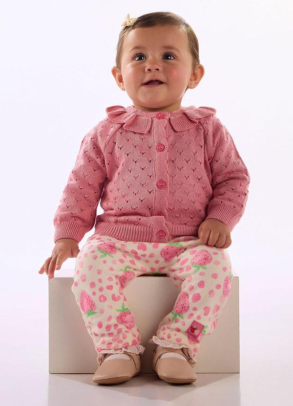 Cardigan Bebê Tricot Babado Rosa