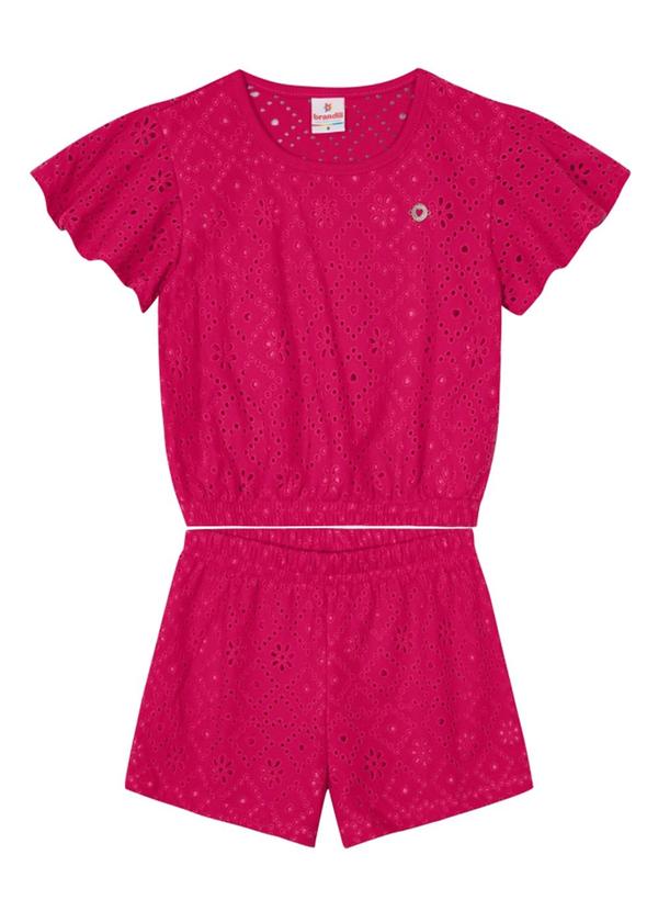 Vista 2 Conjunto Infantil Menina em Malha Rosa Brandili Brandili