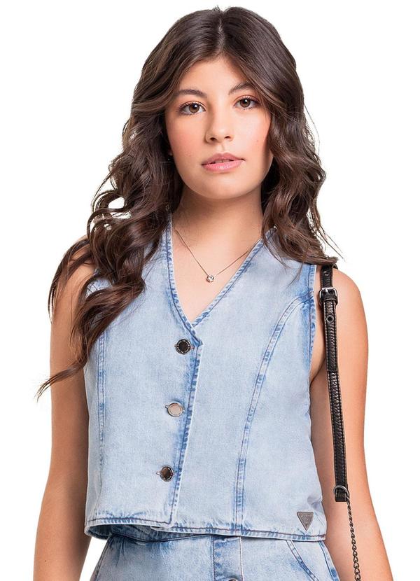 Vista 2 Colete Cropped Jeans Juvenil Azul Gloss Gloss