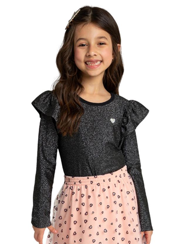 Blusa Infantil Manga Longa em Malha Lurex Preto
