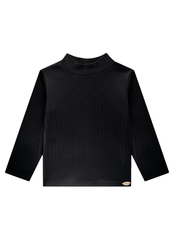 Vista 2 Blusa Manga Longa em Canelado Maxi Preto Milli E Nina Milli E Nina
