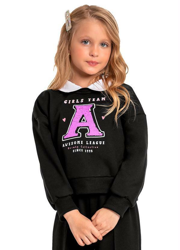 Blusão Cropped Moletom Infantil Preto