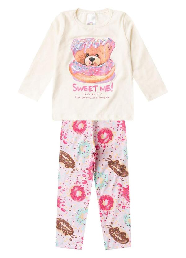Conjunto Algodão Menina Blusa Longa e Calça Bege