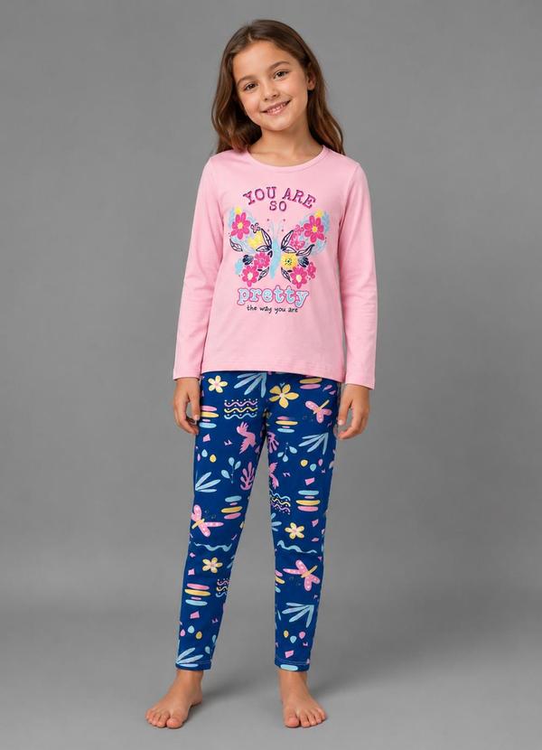Conjunto Algodão Menina Blusa Longa e Calça Rosa