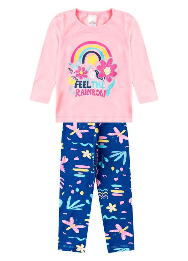 Conjunto Algodão Menina Blusa Longa e Calça Rosa