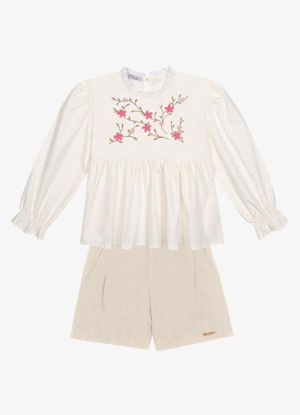 Conjunto Bata com Shorts Tricoline Bege