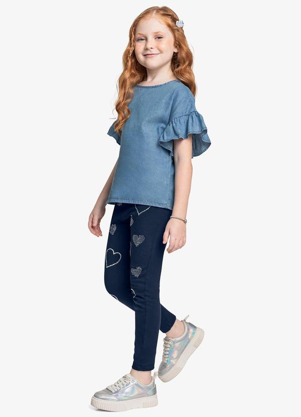 Conjunto Bata Light Denim com Legging Azul