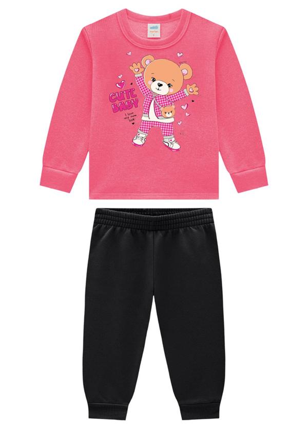 Conjunto Bebê Blusão e Calça em Moletom Rosa