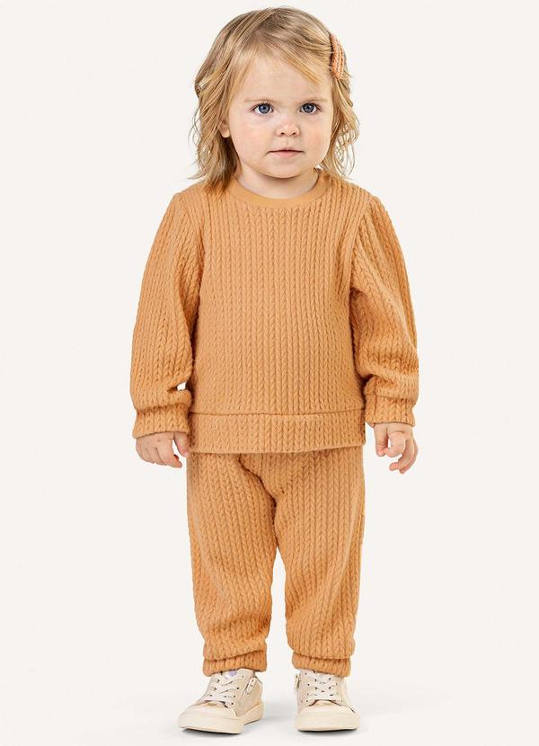 Conjunto Bebê Blusão e Calça Tricô Laranja